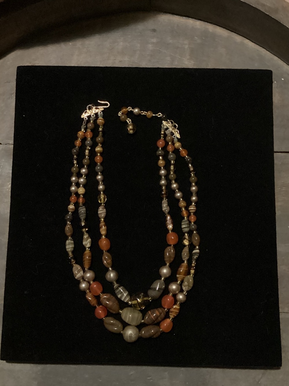 Layered Earth-Tone Beaded Necklace - Brown & Orange